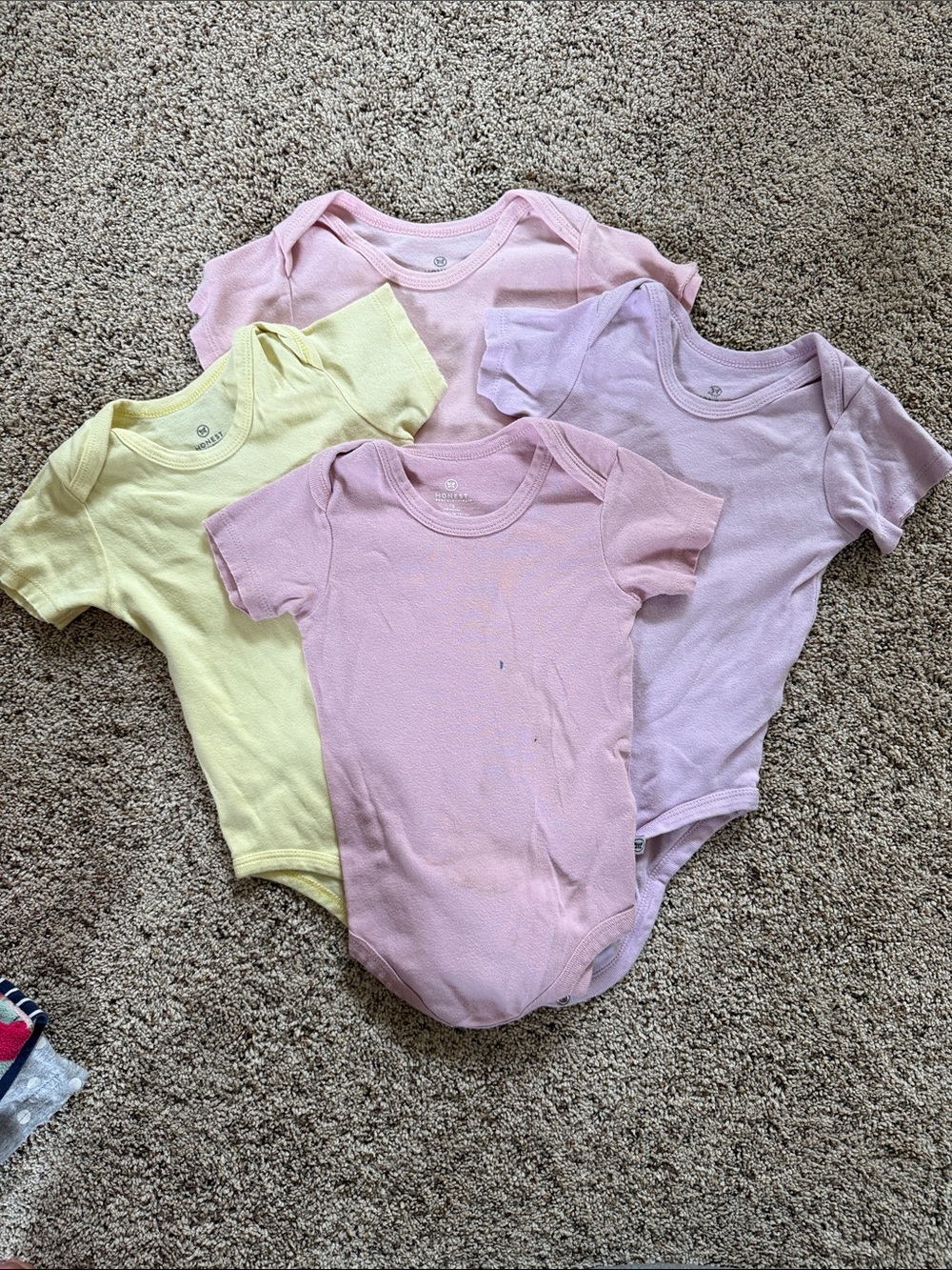 The Honest Company Pastel Pink, Lavender & Yellow Short-Sleeve Baby Bodysuits